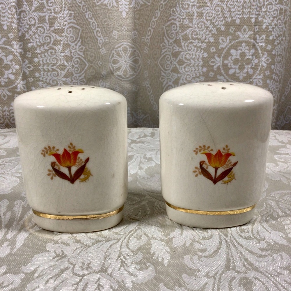 Vintage Ceramic Orange Flower Gold Gilt Salt and Pepper Shakers
